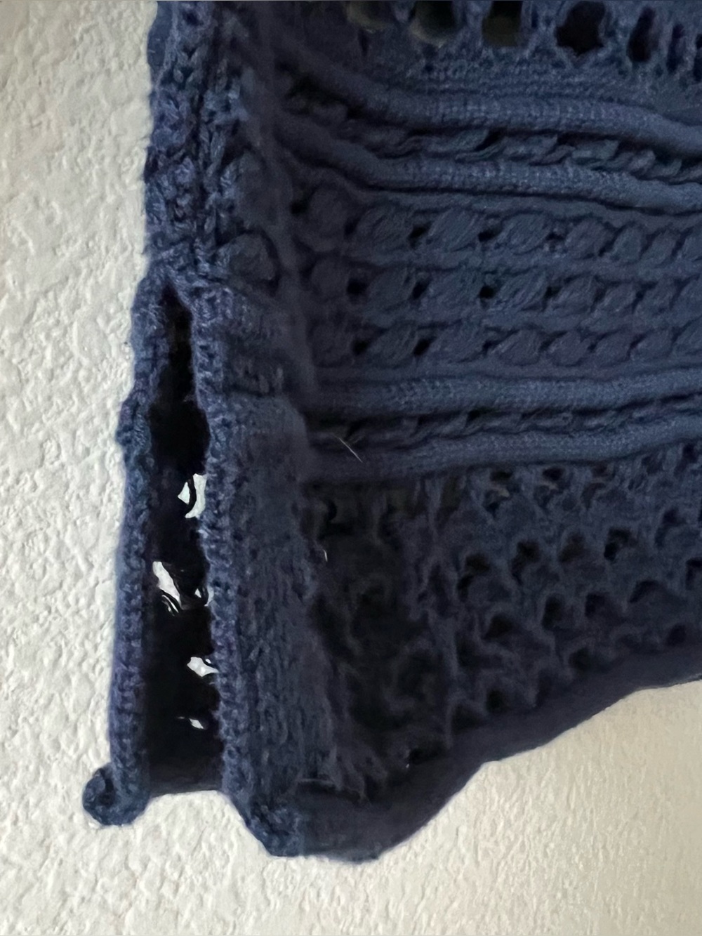 Sundance Crochet Open Knit Polo Top Navy Blue Relaxed Slouchy Sheer Medium - Picture 8 of 15